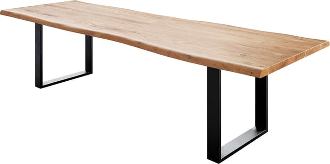 Eetkamertafel Classic-Edge acacia natuur 300x100 Frame schuin metaal zwart