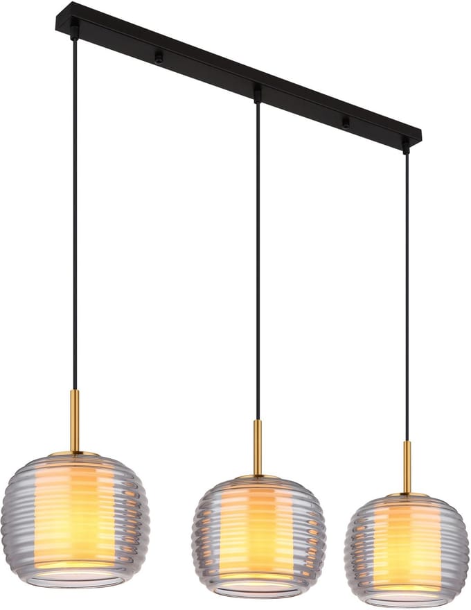 Hanglamp glas 3XE27 21.0 cm 3-lichts Zwart, Smoked