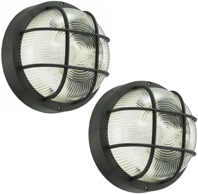 Buitenlamp - 2x - rond - bulleye lamp - zwart - E27 fitting - waterdicht - IP54 - 18 cm