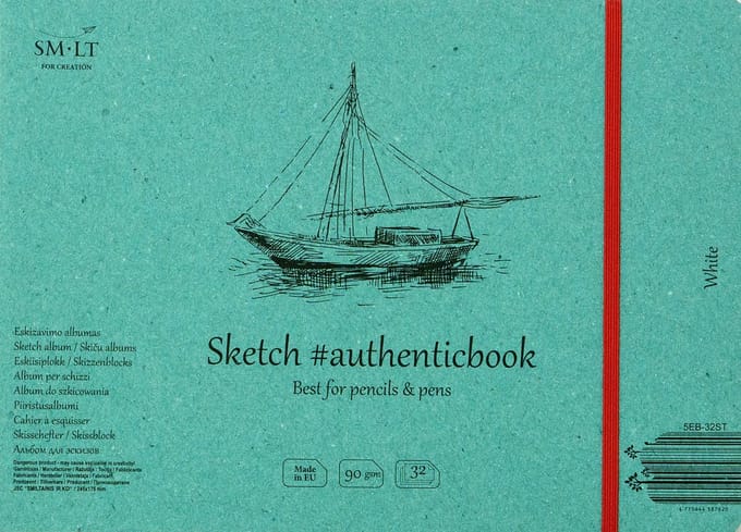SMLT schetsalbum wit papier 24,5x17,6 cm 90gr 32 vel elastiek.