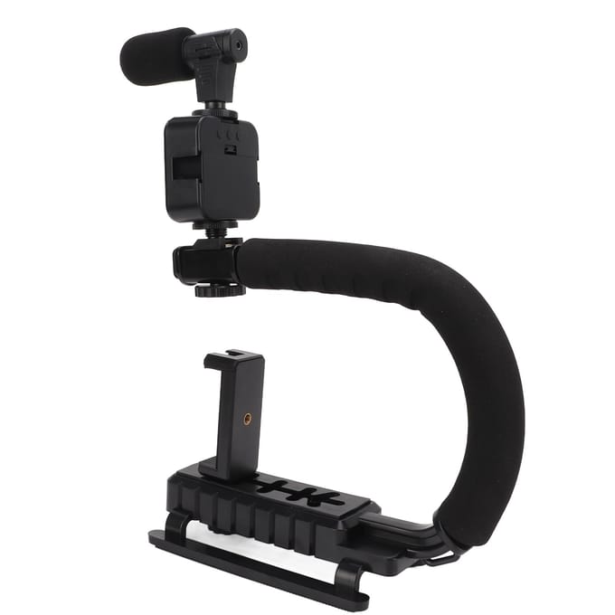 Draagbare Videocamerastabilisator met LED-licht Microfoon Draagbare U-vormige Camerastabilisator black