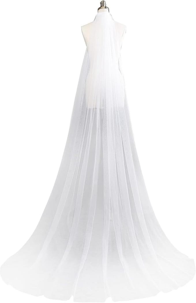 Lange Bruidssluier Kathedraal Lengte met Kam Bruiloft Tule Haaraccessoire
