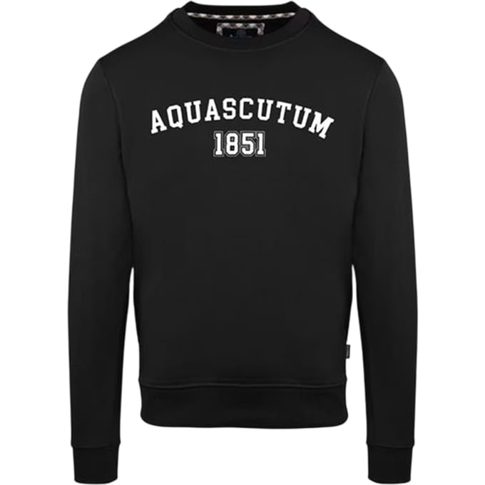 Aquascutum Heren-sweatshirt met gebogen logo (Zwart)
