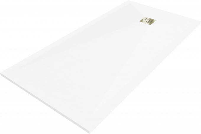 Mexen Stone+ composiet kwadrant douchebak 180 x 100 , wit, gouden afdekplaat - 44101018-G