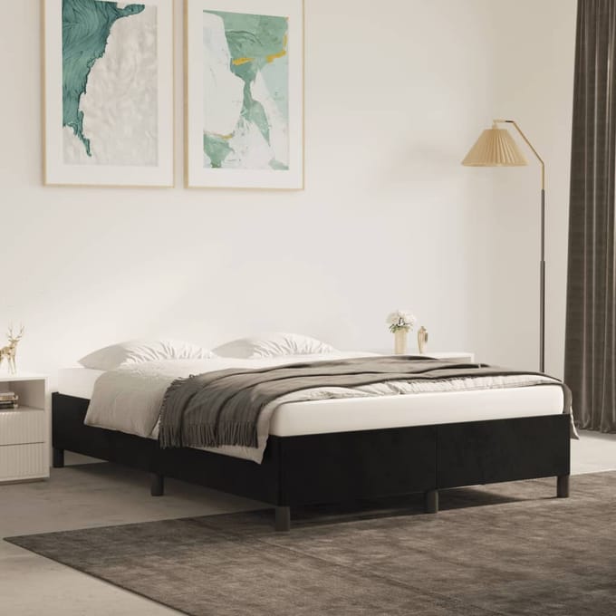vidaXL - Bedframe - zonder - matras - 140x190 - cm - fluweel - zwart
