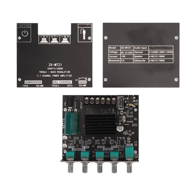 ZK MT21 Bluetooth Eindversterkerbord 2.1 Kanaal DC 12V‑24V Geluidsvermogen Versterkermodule voor