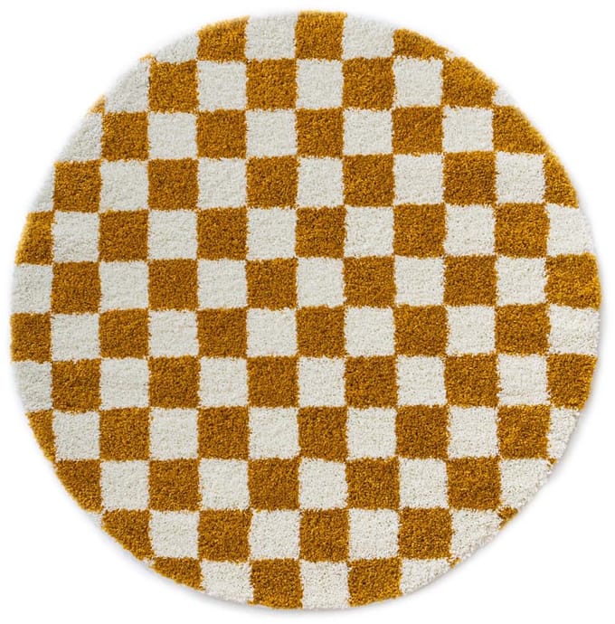 Rond checkerboard vloerkleed - Check ivoor/goud 150