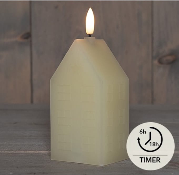 LED Kaars wax huisje ivoor 5x6x15cm