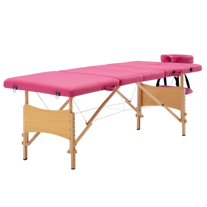 vidaXL - Massagetafel - inklapbaar - 4 - zones - hout - roze