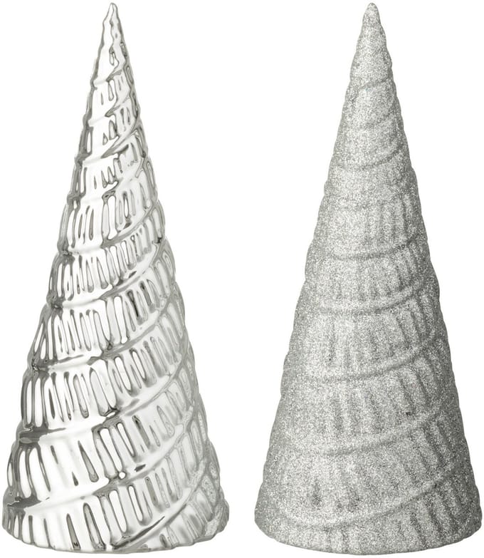 J-Line decoratie Boom - kunststof - wit - 2 stuks