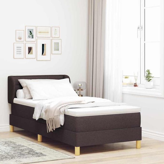 vidaXL - Boxspring - bed - met - matras - Donkerbruin - 90 - x - 190 - cm - Stof