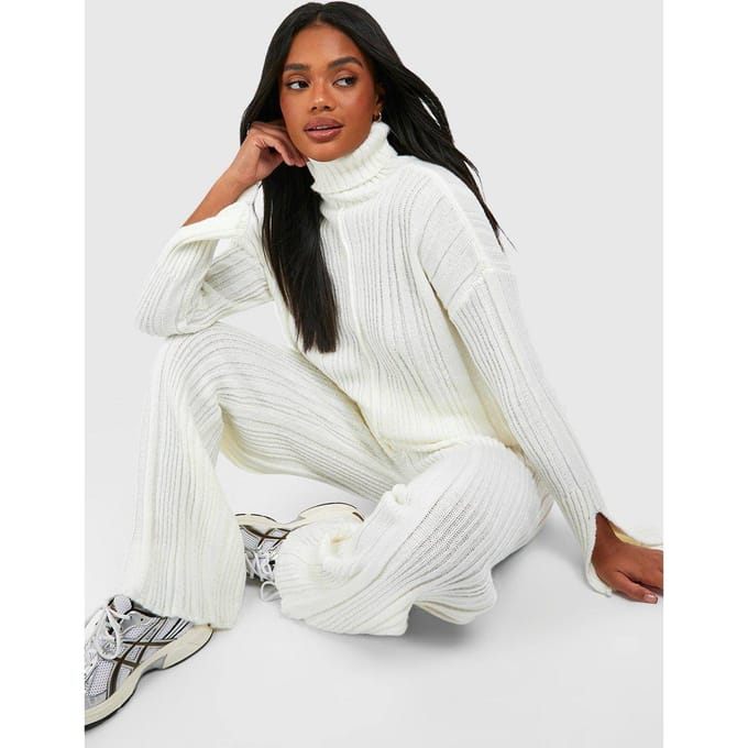 boohoo Dames Rolkraag zachte gemengde ribgebreide trui | Ecru | Maat: Medium