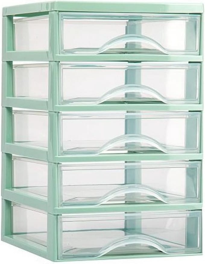 Plasticforte Ladeblokje/bureau organizer 5x lades - mintgroen/transparant - L18 x B21 x H28 cm - plastic