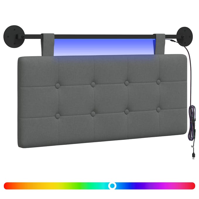 vidaXL - Hangend - hoofdbord - Met - LED-verlichting - Donkergrijs - Stof