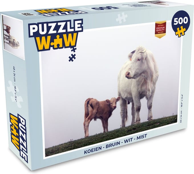 Puzzel Koeien - Bruin - Wit - Mist - Legpuzzel - Puzzel 500 stukjes