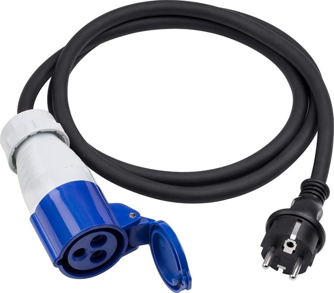 CEE Adapterkabel 1,5m Rubber 16A IP44 voor Camping en Buiten