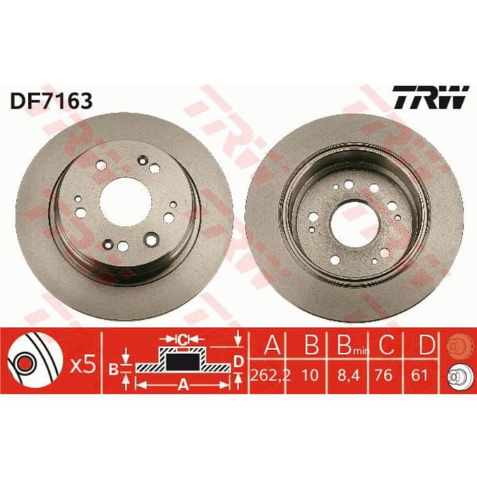 Remschijf TRW DF7163 achter, volledig, 1 Stuk