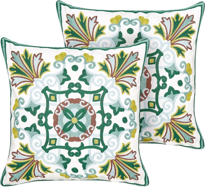 ELANITE - Sierkussen set van 2 - Groen - 45 x 45 cm - Katoen