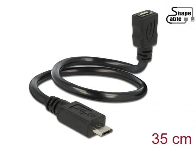 Delock Cable USB 2.0 Micro-B male > USB 2.0 Micro-B female OTG ShapeCable 0.35 m