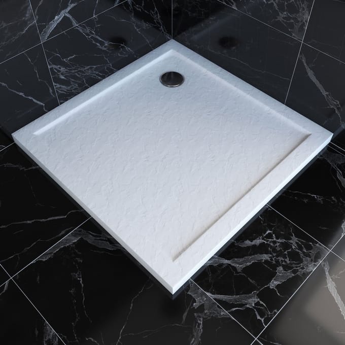 Receveur de Douche a Poser 90x90 cm Extra Plat en Acrylique Blanc Effet Pierre - MOON