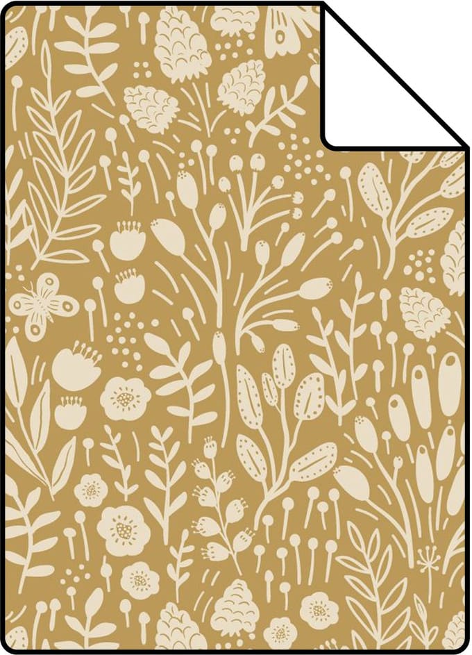 Proefstaal ESTAhome behang bloemetjes okergeel - 26.5 x 21 cm - 131252-S
