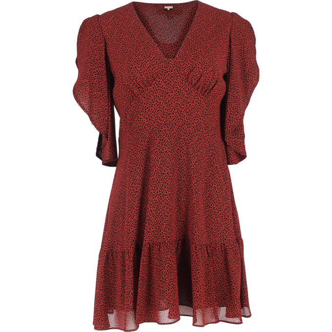 MICHAEL Michael Kors Bedrukte mini-jurk met watervalmouwen in rood polyester