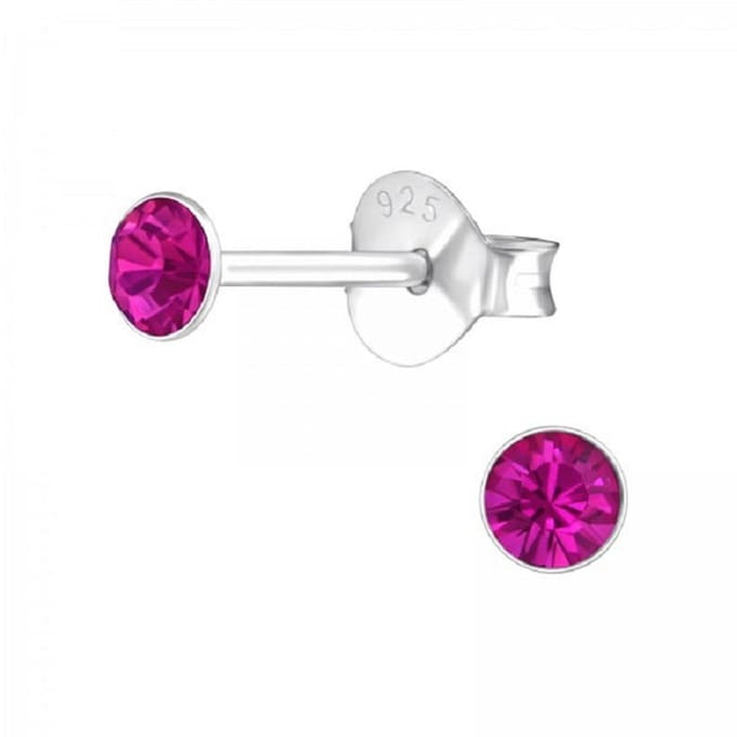 Zilveren oorknop Fuchsia Lebowski kristal (5mm)