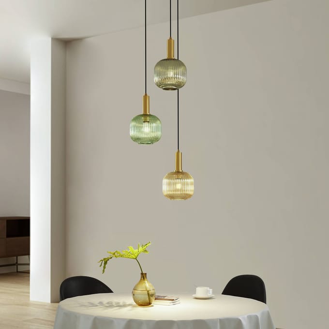 Lindby - hanglamp - 3lichts - Glas, ijzer - H: 18 cm - E27 - groen, amber, rookgrijs