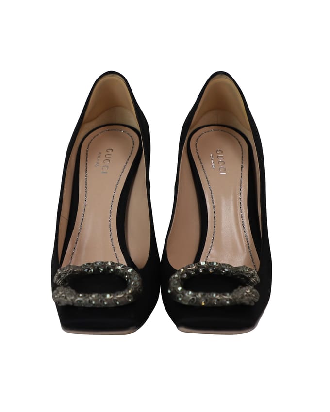 Gucci Dionysus Versierde Pumps in Zwart Satijn