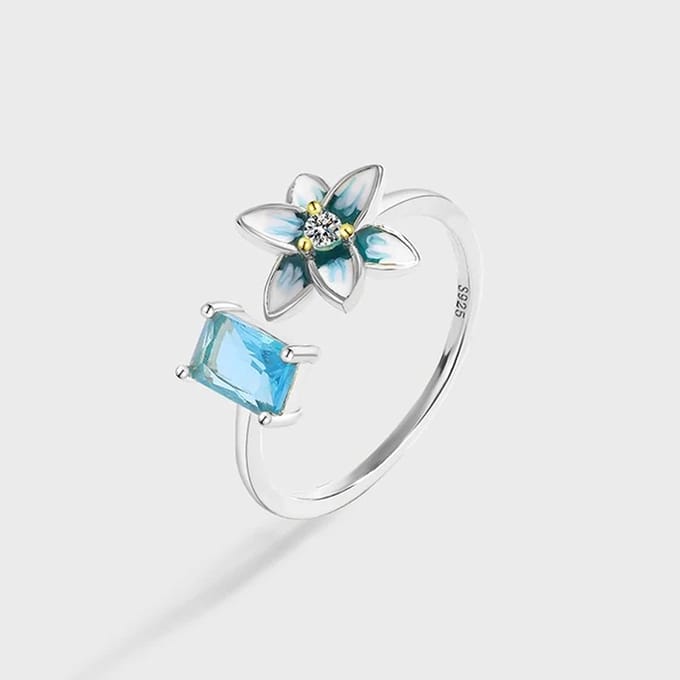 N3 Collecties 925 Zilver Emaille saffier blauwe bloem ring voor dames