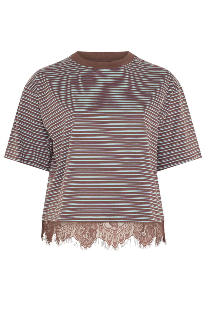 Limited Collection Chocoladebruin Gestreept Tshirt Met Kanten Zoom Size 48