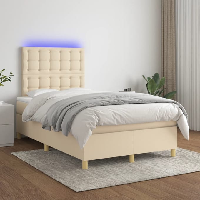 vidaXL - Boxspring - met - matras - en - LED - stof - crèmekleurig - 120x200 - cm