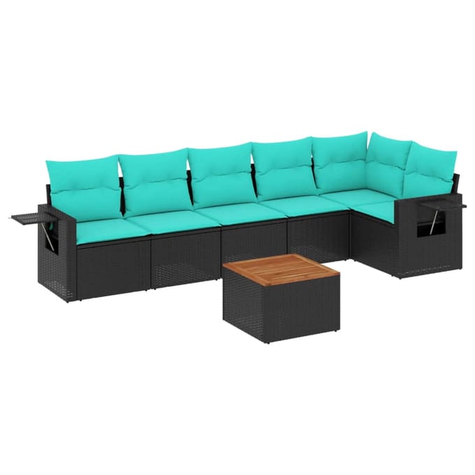 vidaXL - 7-delige - tuinbankset - met - kussens - van - zwart - polyrotan