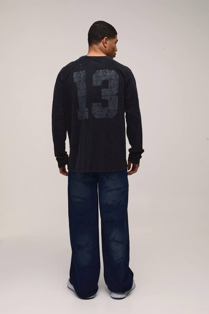 Tie-dye Getinte Baggy Distressed Jeans | Dark Wash | Size 28