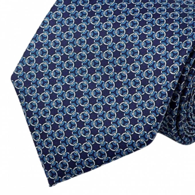 Stropdas- Zijde- Blauw- Klein motief - Charme Bijoux