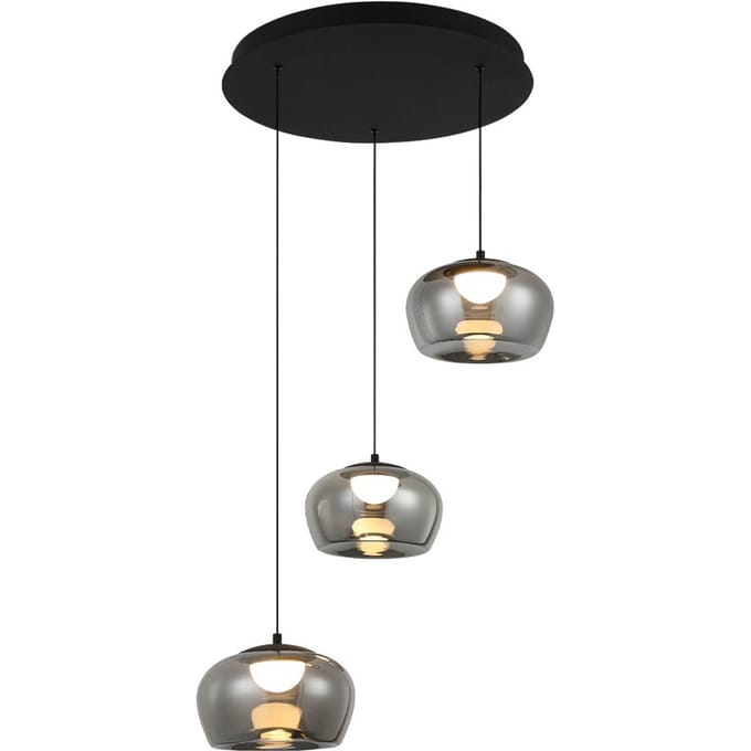 Viokef LED hanglamp Nadia, Ø 48 cm, rookgrijs, glas, 3-lamps