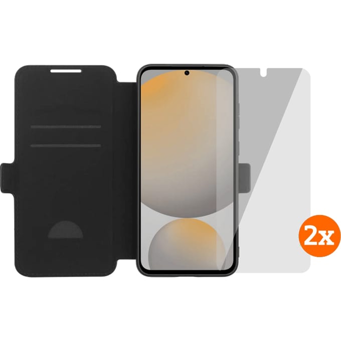 BlueBuilt Samsung Galaxy S25 FE Book Case Zwart + Screenprotector Glas Duo Pack