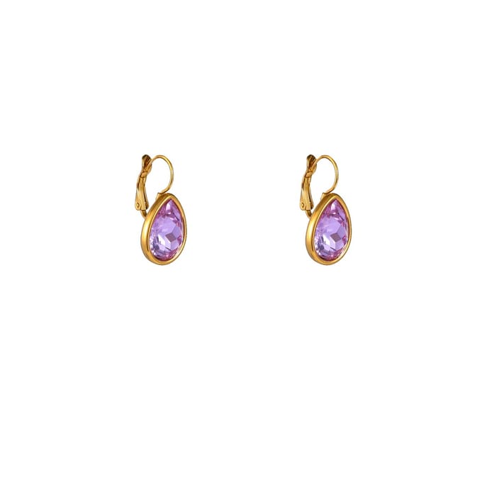 Go Dutch Label Oorhangers French Hook - Big Drop Stone Lilac