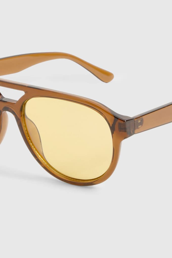boohoo Dames Oranje Lenzen Retro Aviator Zonnebril | Brown