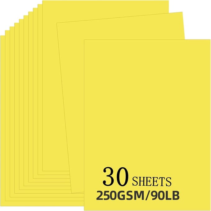 Karton Papier Vellen - Zwaar Karton - Creatief Knutselen - 30 Vellen 250gsm - A4 Formaat - Geel