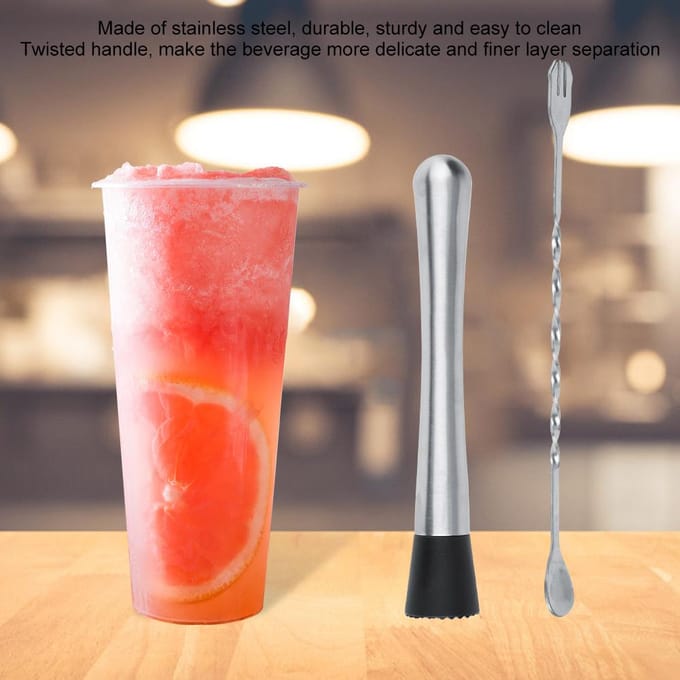 RVS Bar Tool Set Cocktail Stamper Wijn Meng Twist Dubbelzijdige Lepel Barware gray