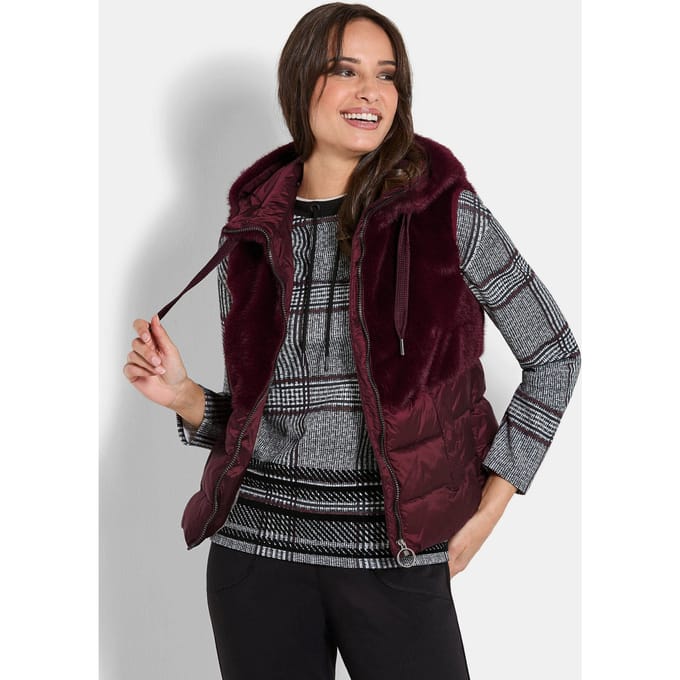 Gewatteerd vest met rand van imitatiebont - donkerrood - Gr. 44 van Goldner Fashion