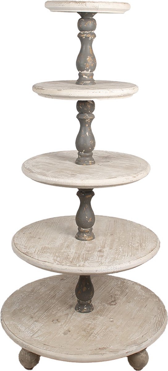 Clayre & Eef Etagère 5 laags Ø 71x143 cm Wit Grijs Hout