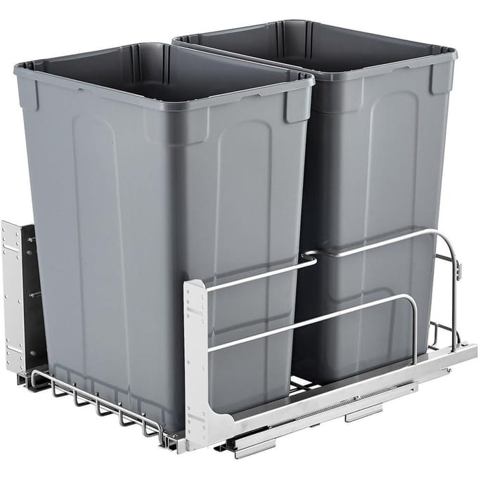 Conteneur à déchets à double extraction Poubelle de cuisine Fermeture douce Gris 35QTx2