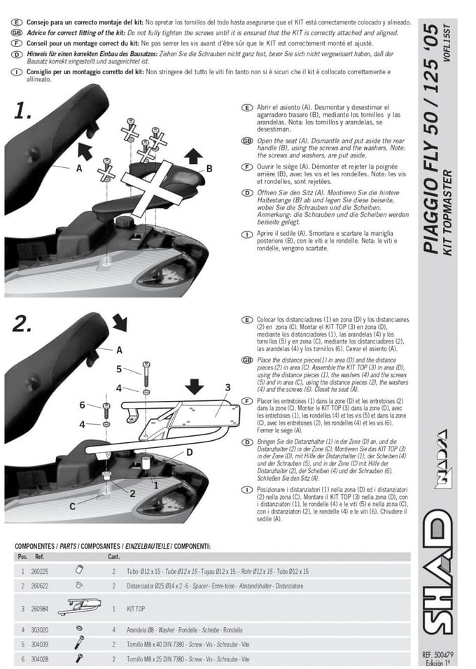 Support de top case Shad pour scooter Piaggio 125 Fly 2005 à 2015 V0FL15ST / TOP MASTER Neuf