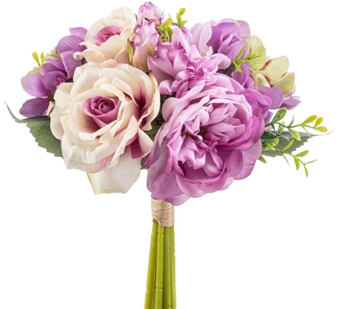 Emerald - Kunstbloem Roos Hortensia bundel 28cm paars - Kunstplant voor binnen