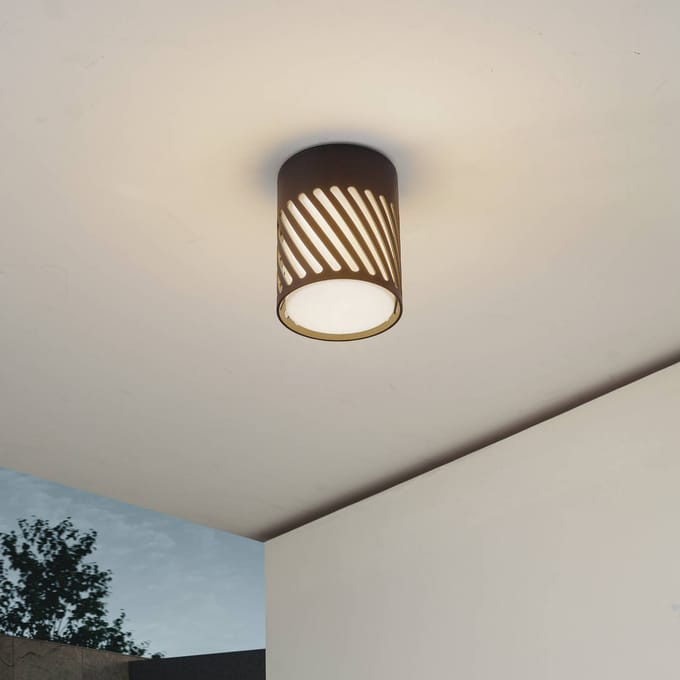 Lindby - plafondlamp - 1licht - Aluminium, polycarbonaat - H: 13.3 cm - E27 - zwart, opaal