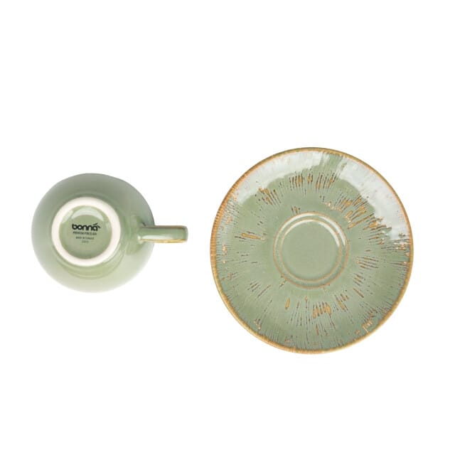 Bonna Thee kopjes & schotel sage snell porselein set van 6