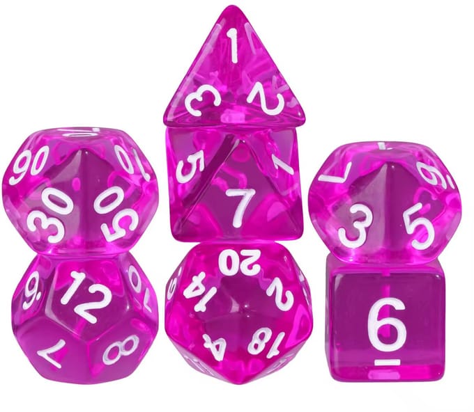 Dobbelstenen Set 7-delig – Transparant Roze D20 D12 D10 D8 D6 D4 – Voor RPG & Tafelspellen