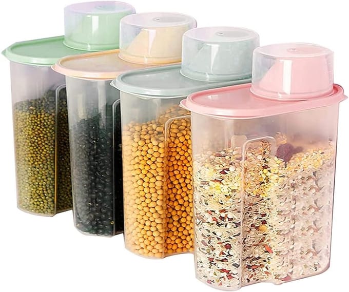 Inovra - 4 Stuks Graanopslagcontainers - Voedselopbergdozen met Maatbeker